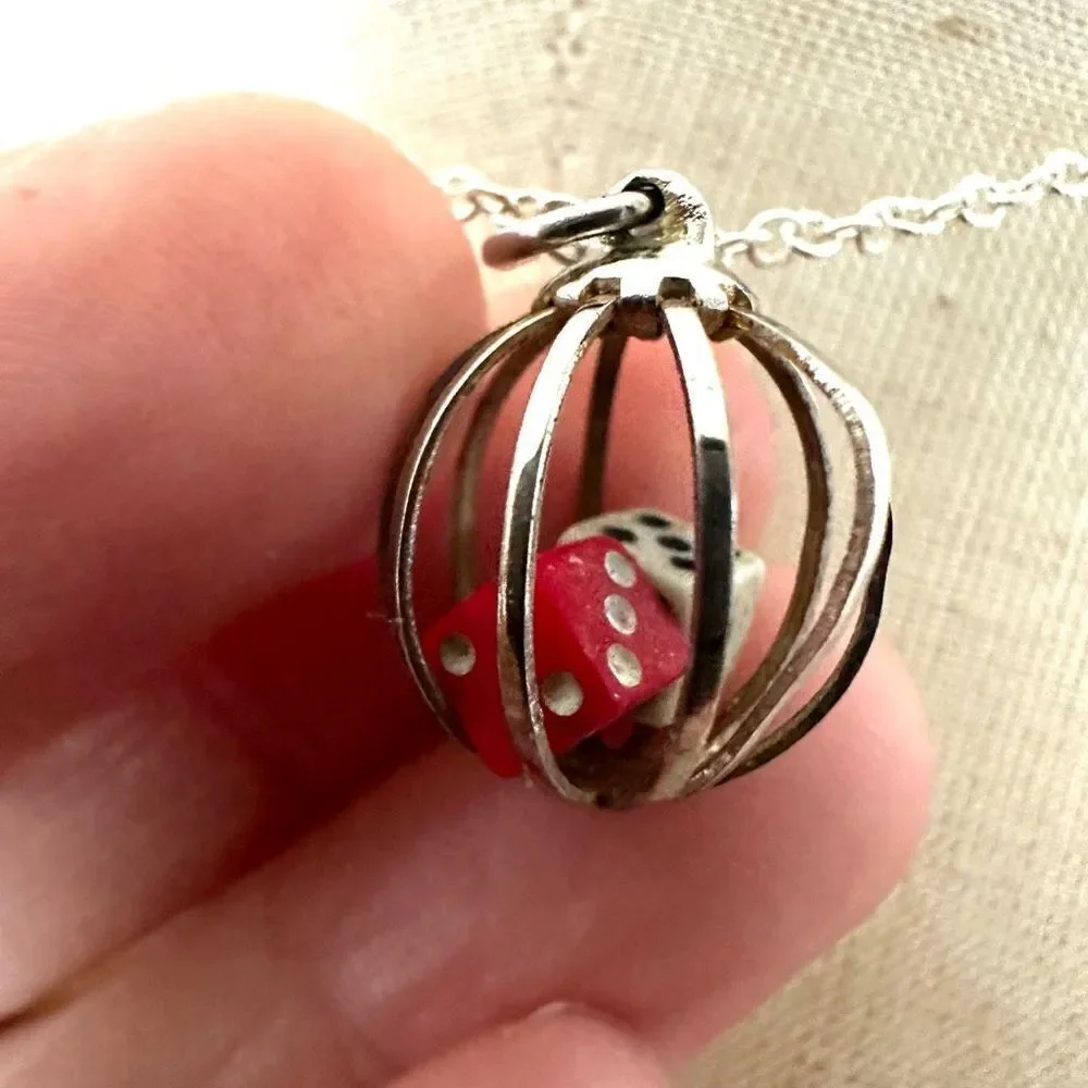 Vintage caged dice pendant necklace vintage caged